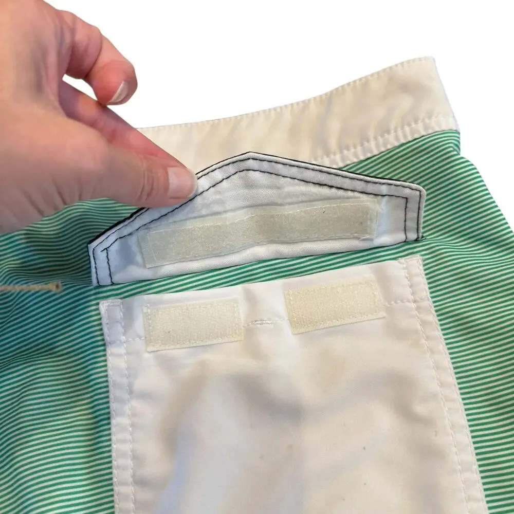 Billabong Men’s aqua and green striped board short, swim, Size 38